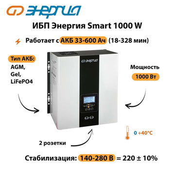 ИБП Энергия Smart 1000W - ИБП и АКБ - Энергия ИБП Smart - . Магазин оборудования для автономного и резервного электропитания Ekosolar.ru в Ростове-на-Дону